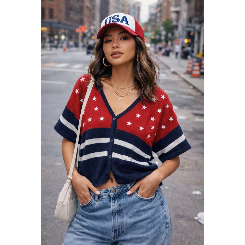 Vintage American Flag Cotton short sleeve sweater 2X